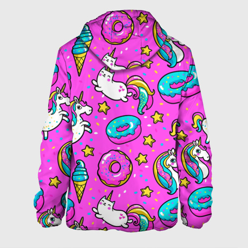 Мужская куртка 3D с принтом Единороги с пончиками, вид сзади #1
