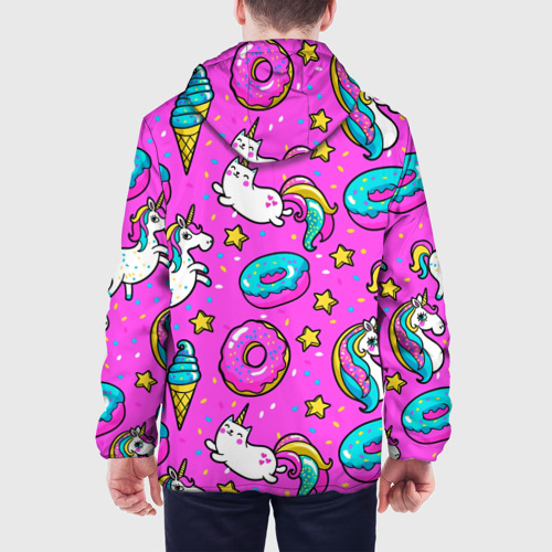 Мужская куртка 3D с принтом Единороги с пончиками, вид сзади #2