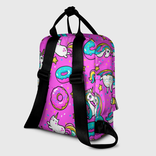 Женский рюкзак 3D с принтом Единороги с пончиками, вид сзади #1