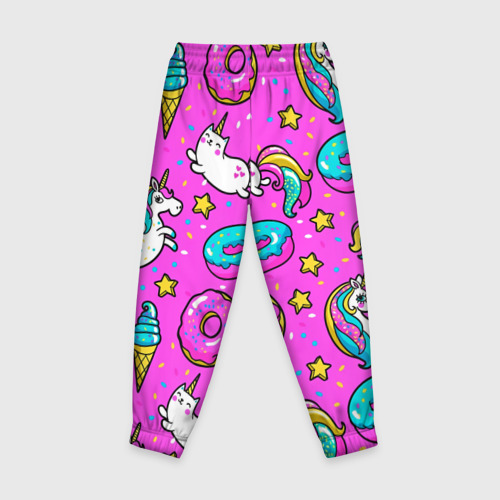 Детские брюки 3D с принтом Единороги с пончиками, вид сзади #1