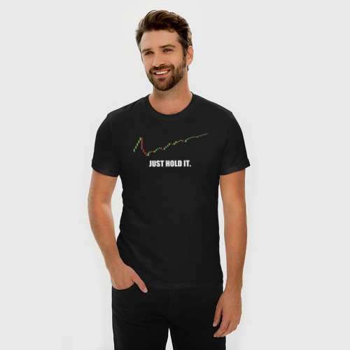 Мужская футболка хлопок Slim с принтом Биткоин bitcoin just hodl IT, фото на моделе #1