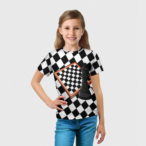 Детская 3D футболка с принтом Шахматы, вид сбоку #3