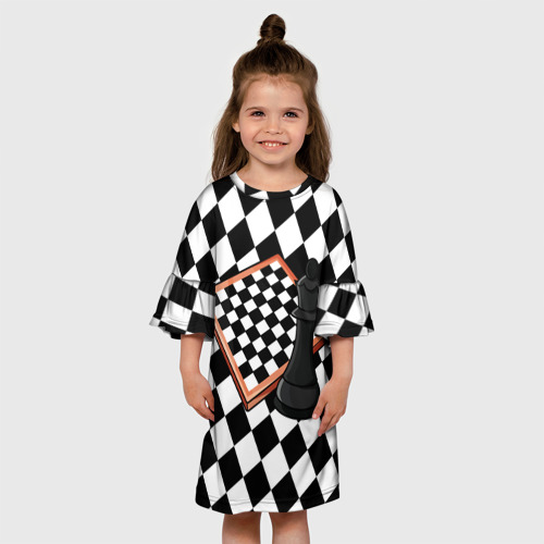 Детское платье 3D с принтом Шахматы, вид сбоку #3