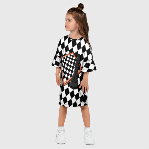 Детское платье 3D с принтом Шахматы, фото на моделе #1