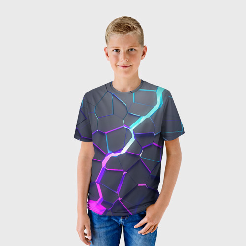 Детская 3D футболка с принтом НЕОНОВЫЙ РАЗЛОМ | 3Д РАЗЛОМ, фото на моделе #1