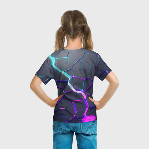 Детская 3D футболка с принтом НЕОНОВЫЙ РАЗЛОМ | 3Д РАЗЛОМ, вид сзади #2