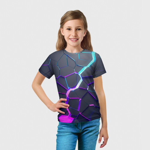 Детская 3D футболка с принтом НЕОНОВЫЙ РАЗЛОМ | 3Д РАЗЛОМ, вид сбоку #3