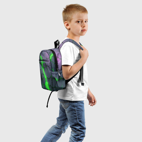 Детский рюкзак 3D с принтом ЗЕЛЕНЫЙ РАЗЛОМ | 3Д РАЗЛОМ, вид сзади #1