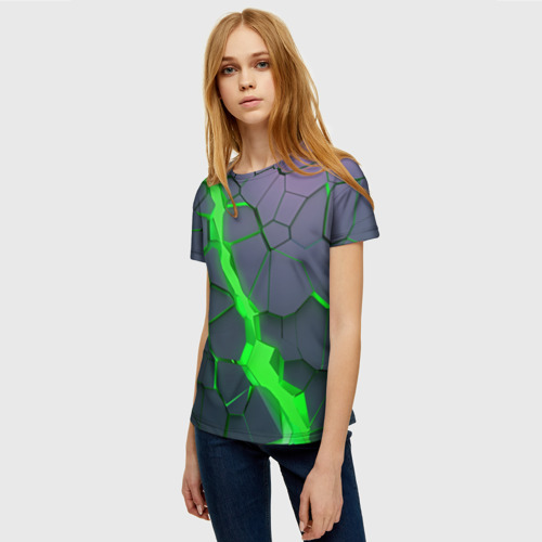Женская футболка 3D с принтом ЗЕЛЕНЫЙ РАЗЛОМ | 3Д РАЗЛОМ, фото на моделе #1
