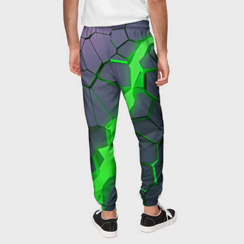 Мужские брюки 3D с принтом ЗЕЛЕНЫЙ РАЗЛОМ | 3Д РАЗЛОМ, вид сзади #2