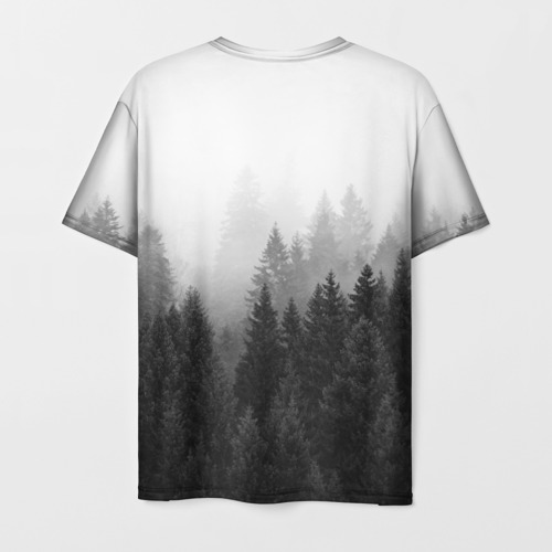 Мужская 3D футболка с принтом Туманный лес, вид сзади #1
