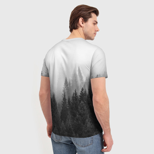 Мужская 3D футболка с принтом Туманный лес, вид сзади #2