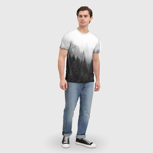 Мужская 3D футболка с принтом Туманный лес, вид сбоку #3