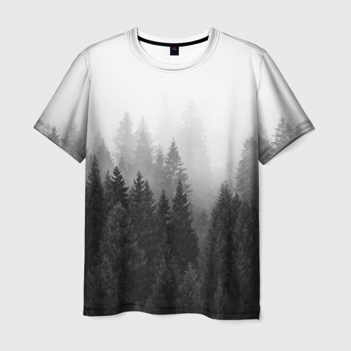 Мужская 3D футболка с принтом Туманный лес, вид спереди #2