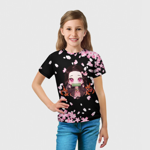Детская футболка 3D с принтом Незуко цветение, вид сбоку #3