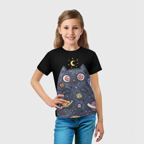 Детская футболка 3D с принтом КОСМИЧЕСКИЙ КОТ, вид сбоку #3