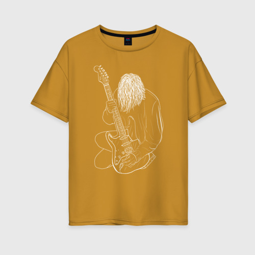 Женская футболка хлопок Oversize с принтом Курт Кобейн (Арт 05), вид спереди #2