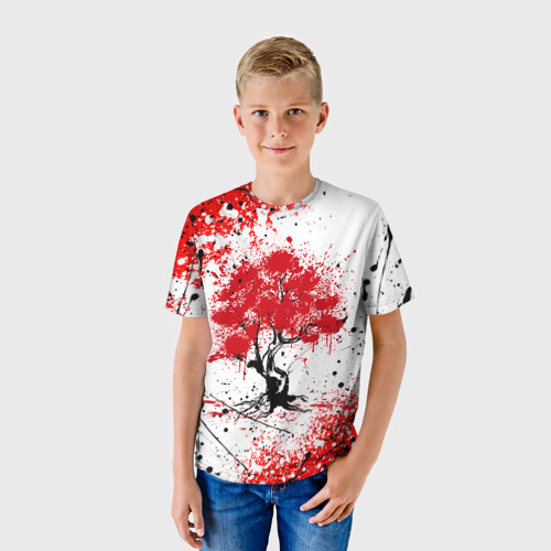 Детская футболка 3D с принтом САКУРА | SAKURA | ВИШНЯ, фото на моделе #1