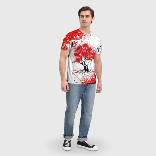 Мужская 3D футболка с принтом САКУРА | SAKURA | ВИШНЯ, вид сбоку #3