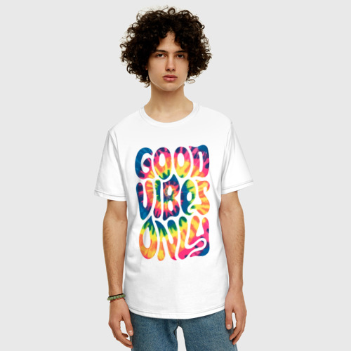 Мужская футболка хлопок Oversize с принтом Good vibes only, фото на моделе #1