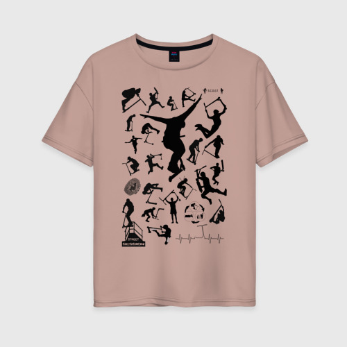 Женская футболка хлопок Oversize с принтом Трюковый самокат все звезды, вид спереди #2