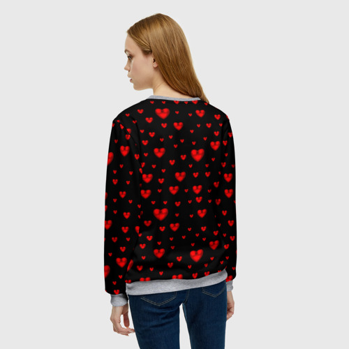 Женский свитшот 3D с принтом Красные сердца, вид сзади #2