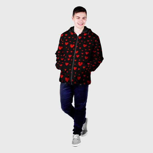 Мужская куртка 3D с принтом Красные сердца, фото на моделе #1