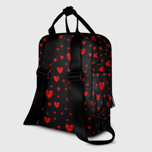 Женский рюкзак 3D с принтом Красные сердца, вид сзади #1
