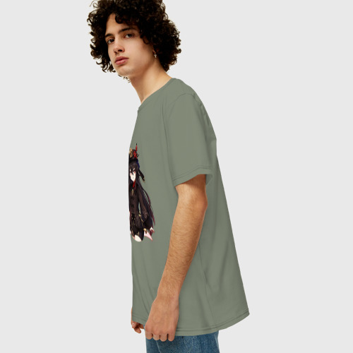 Мужская футболка хлопок Oversize с принтом Ху Тао, вид сбоку #3