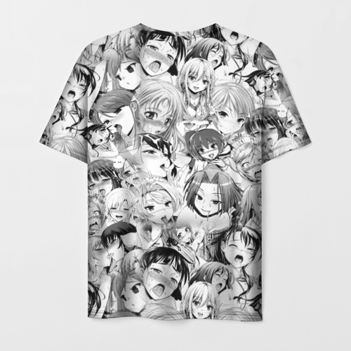 Мужская 3D футболка с принтом KAGUYA AHEGAO чернобелое / КАГУЯ АХЕГАО, вид сзади #1