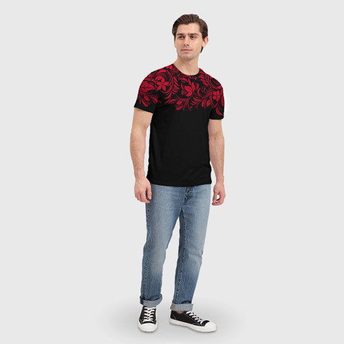 Мужская 3D футболка с принтом Цветы, вид сбоку #3