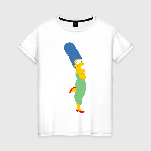 Женская футболка хлопок с принтом Мардж Симпсон, вид спереди #2