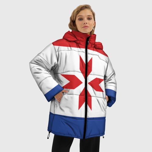 Женская зимняя куртка 3D с принтом Мордовия, фото на моделе #1