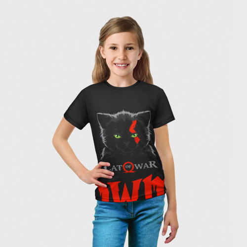 Детская футболка 3D с принтом Cat of war, вид сбоку #3