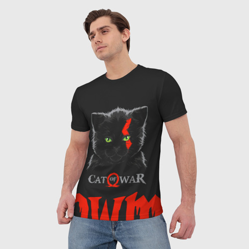 Мужская 3D футболка с принтом Cat of war, фото на моделе #1