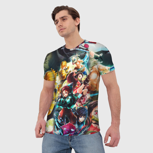 Мужская футболка 3D с принтом Клинок рассекающий демонов персонажи, фото на моделе #1