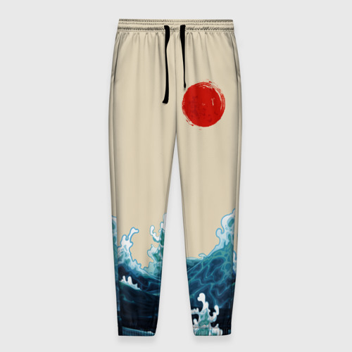 Мужские брюки 3D с принтом Японский Стиль Волны и Солнце, вид спереди #2
