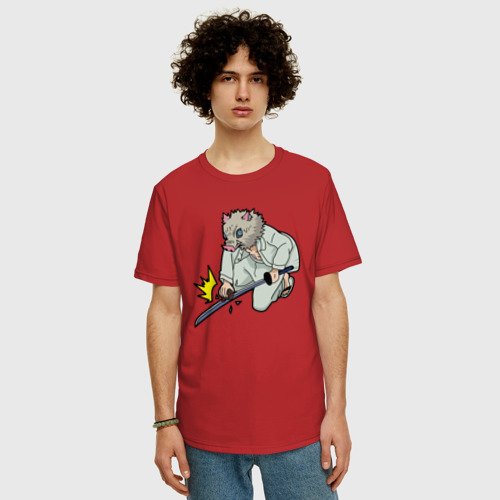 Мужская футболка хлопок Oversize с принтом Иноске из клинка, фото на моделе #1