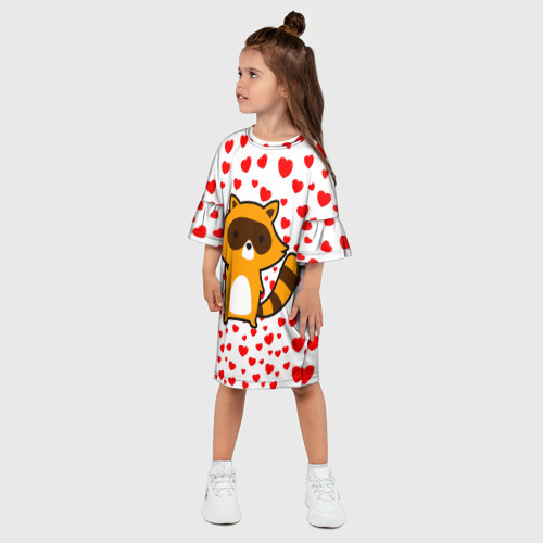 Детское платье 3D с принтом Енот в сердечках, фото на моделе #1