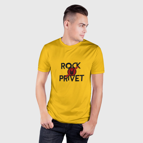 Мужская футболка 3D Slim с принтом Rock privet, фото на моделе #1