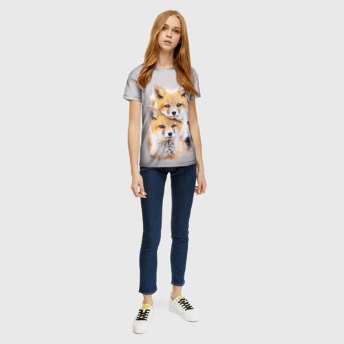 Женская 3D футболка с принтом Лисята, вид сбоку #3