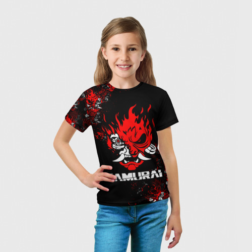 Детская футболка 3D с принтом SAMURAI \ CYBERPUNK 2077, вид сбоку #3