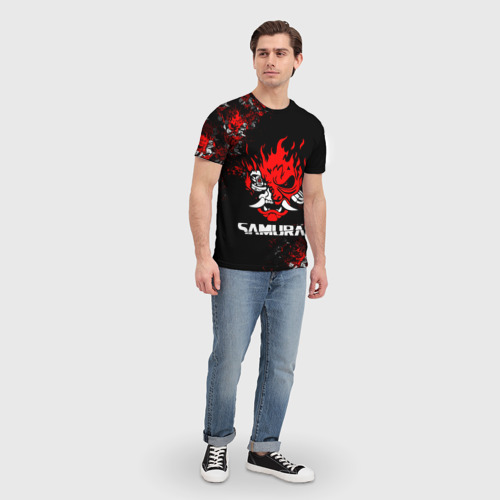Мужская 3D футболка с принтом SAMURAI \ CYBERPUNK 2077, вид сбоку #3