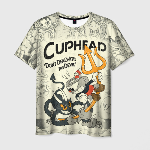 Мужская футболка 3D с принтом Cuphead and Devil, вид спереди #2