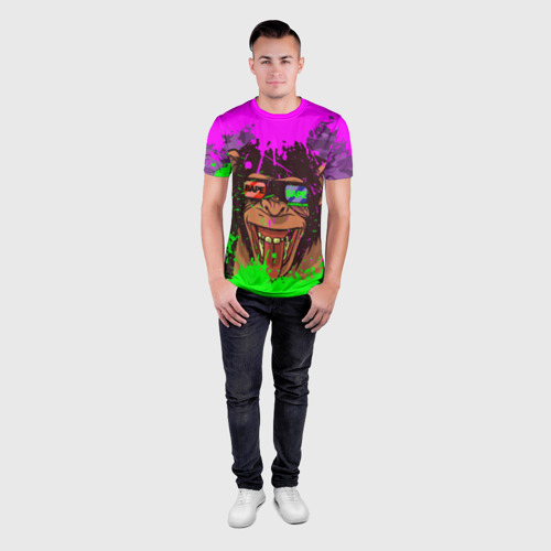 Мужская футболка 3D Slim с принтом 3D Neon Monkey, вид сбоку #3