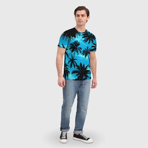 Мужская футболка 3D с принтом Пальмы в Горизонте, вид сбоку #3