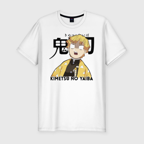 Мужская футболка хлопок Slim с принтом Зеницу Агацума Kimetsu no Yaiba, вид спереди #2