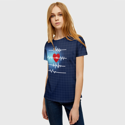 Женская футболка 3D с принтом Ритм Сердца, фото на моделе #1
