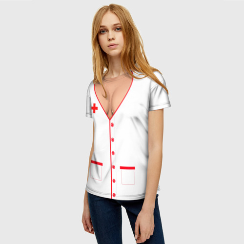Женская футболка 3D с принтом Халат медсестры, фото на моделе #1