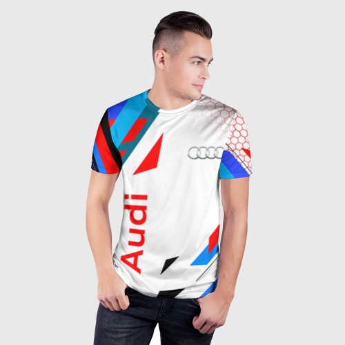 Мужская футболка 3D Slim с принтом AUDI / АУДИ / SPORT, фото на моделе #1